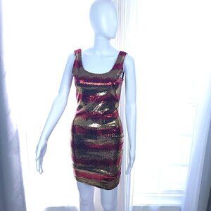 Codigo Burgundy, Gold, Sleeveless Zigzag Sequined Dress With Black Back Size Med